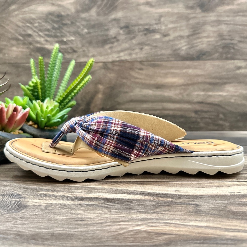 NIB Born Tide Plaid Flip Flops Thong Sandal Navy - Picture 6 of 11